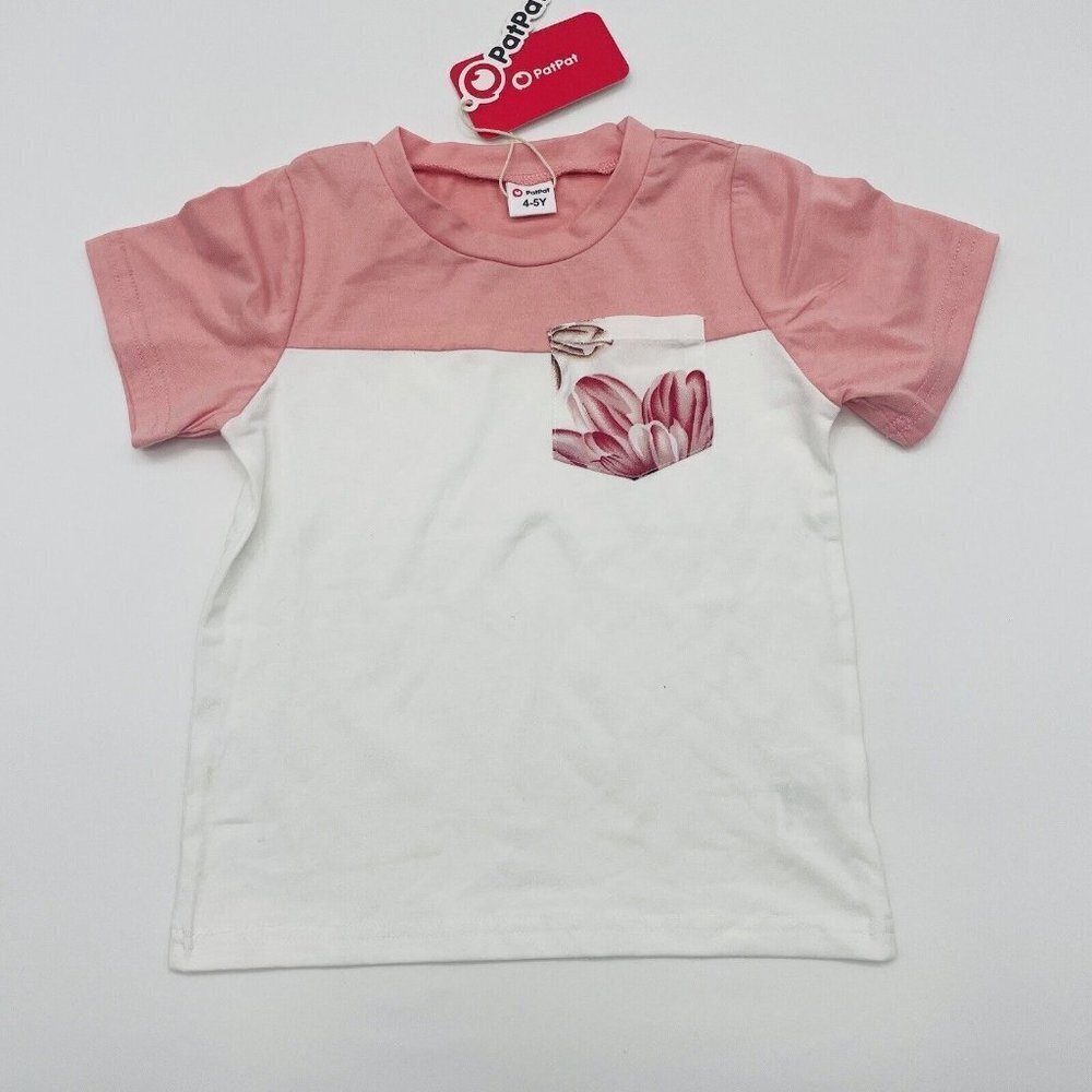 PatPat Youth Boys Size 4-5Y Short Sleeve Colorblock‎ Floral Pocket Tshirt 1736